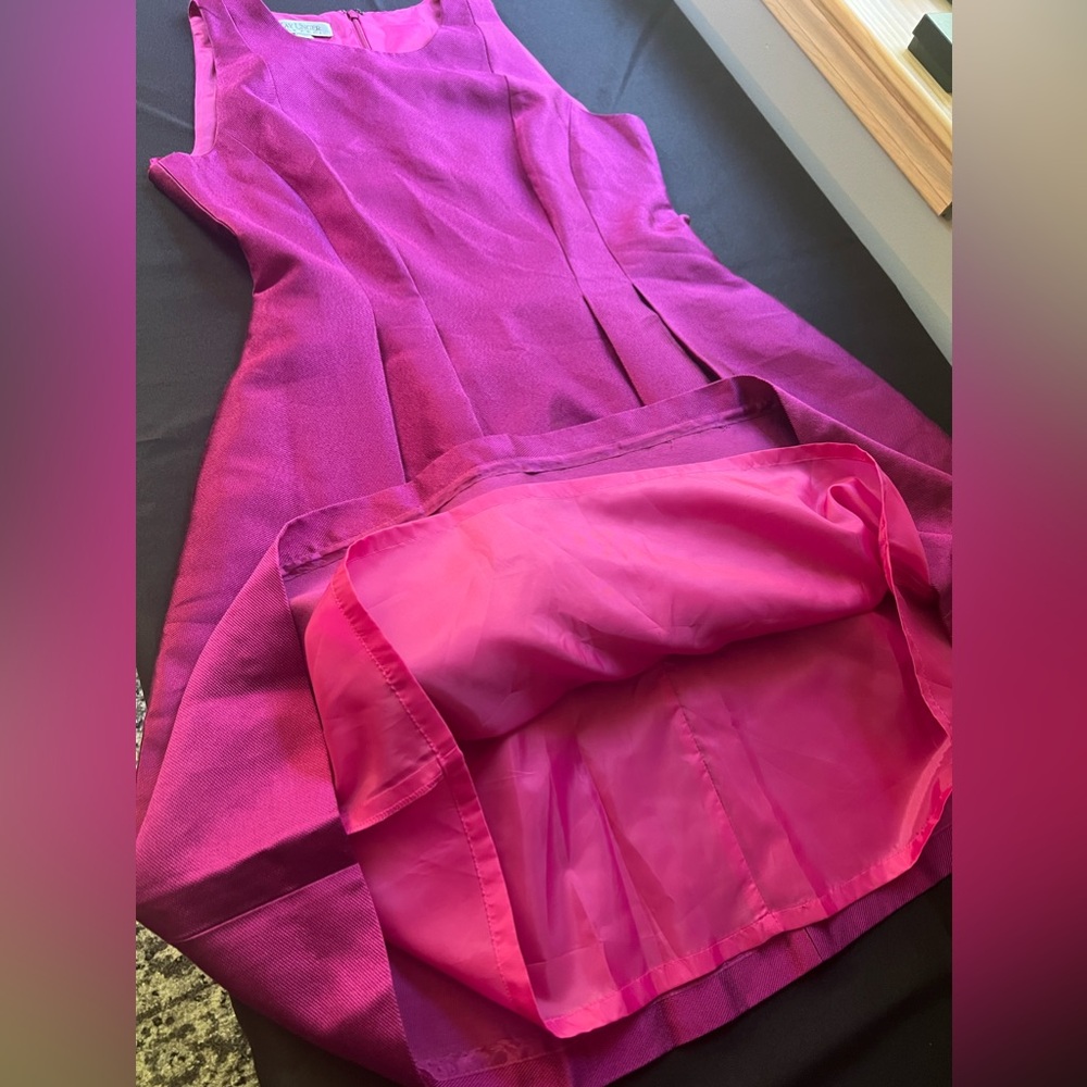 Kay Unger Fuchsia Satin Fit-and-Flare Dress - Picture 13 of 15